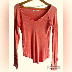 Free People We the Free Y2K long sleeve ribbed knit Henley tee cuffed sleeves